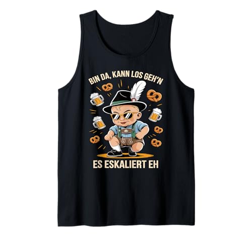 Herren Bin Da Kann Los Geh'n Es Eskaliert Eh Tank Top von Druckfun Wiesn-Fest-Oktober Bier Party Baby