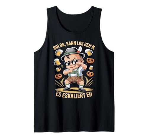 Herren Bin Da Kann Los Geh'n Es Eskaliert Eh Tank Top von Druckfun Wiesn-Fest-Oktober Bier Party Baby