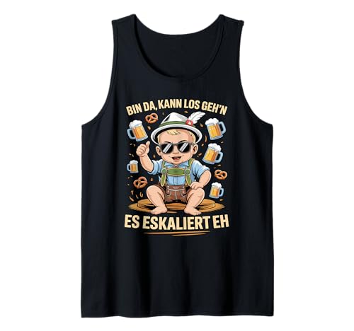 Herren Bin Da Kann Los Geh'n Es Eskaliert Eh Tank Top von Druckfun Wiesn-Fest-Oktober Bier Party Baby