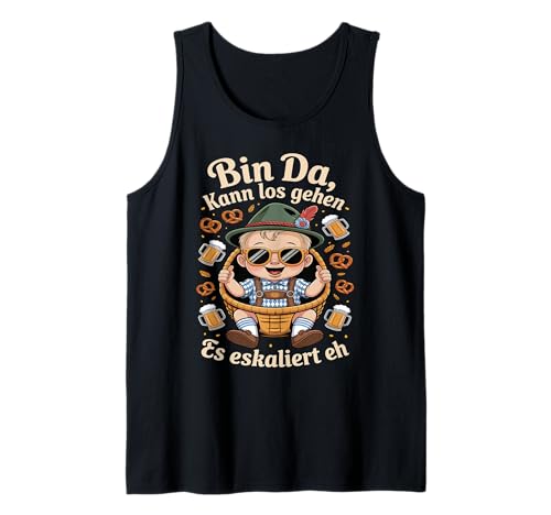 Herren Bin Da Kann Los Geh'n Es Eskaliert Eh Tank Top von Druckfun Wiesn-Fest-Oktober Bier Party Baby