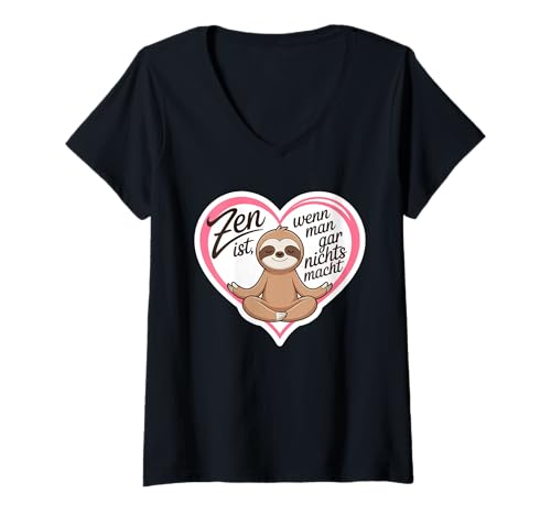 Damen Zen Ist Wenn Man Gar Nichts Macht Faultier T-Shirt mit V-Ausschnitt von Druckfun chillen und relaxen lustiges Faultier