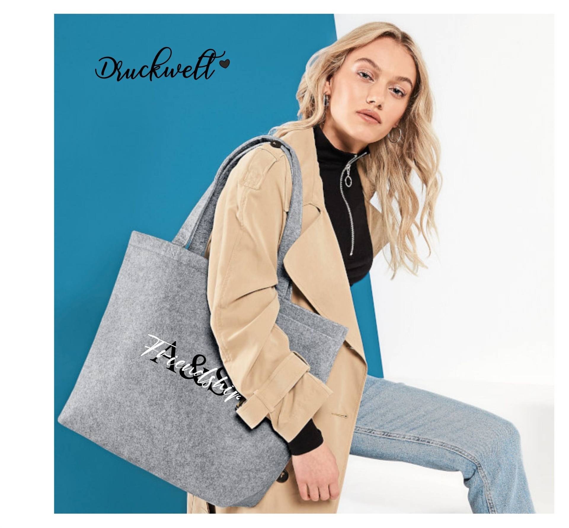 Filztasche Freundinnen, Beste Freundin, Name, Edel, Geschenk, Freundin, Mama, Weihnachtsgeschenk, Filzshopper, Friendship von Druckwelt