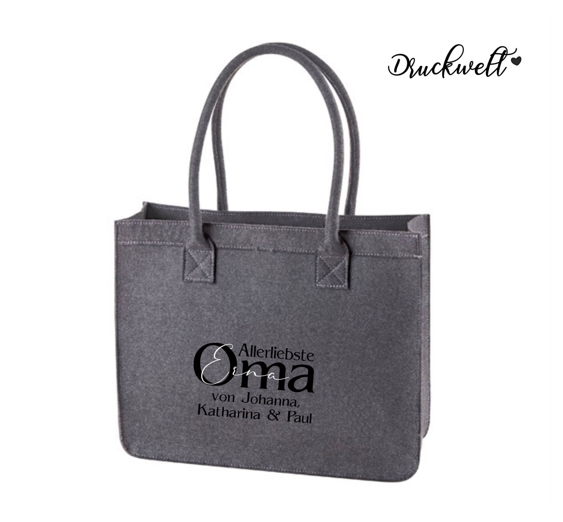 Filztasche Oma Mit Namen - Enkelkinder, Individuell, Geschenk, Oma, Mama, Weihnachten, Filzshopper, Und Enkel von Druckwelt