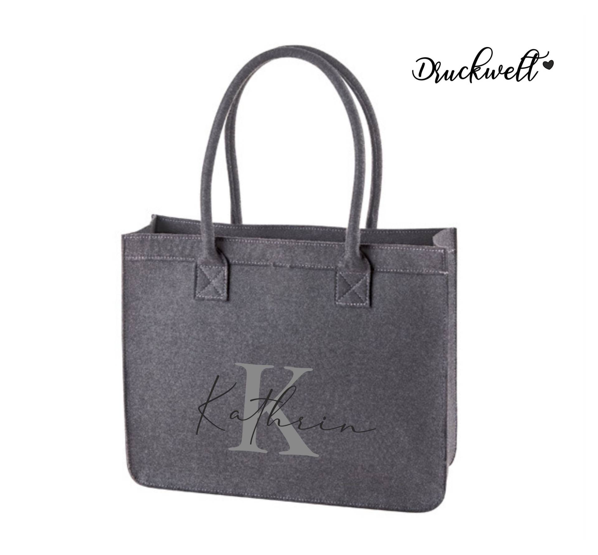 Filztasche Personalisiert Mit Namen - Initial Und Name, Individuell, Geschenk, Freundin, Oma, Mama, Weihnachten, Filzshopper, Handtasche von Druckwelt