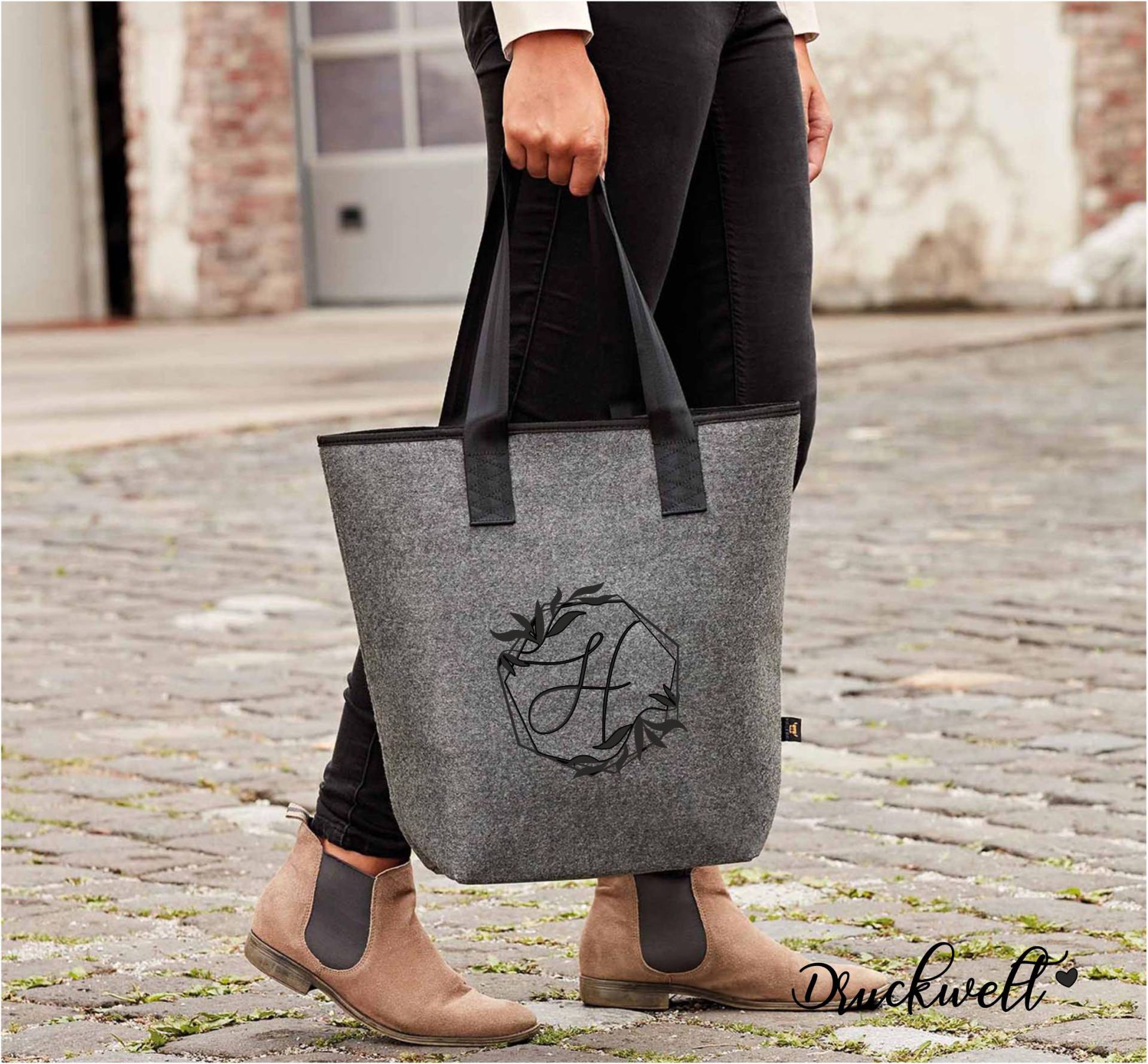 Große Tasche - Filzshopper Xl Initial Mit Ranke von Druckwelt