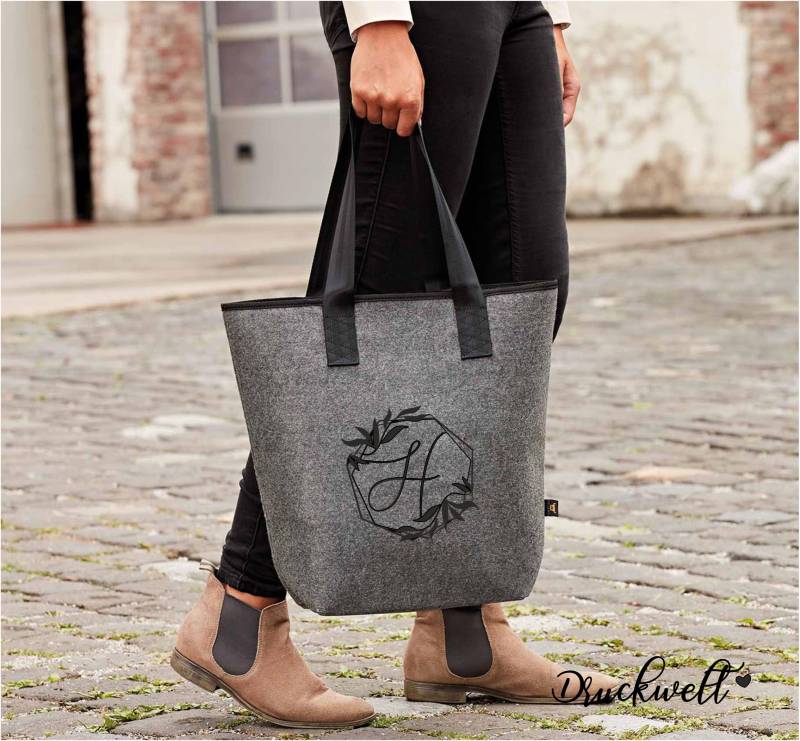 Große Tasche - Filzshopper Xl Initial Mit Ranke von Druckwelt