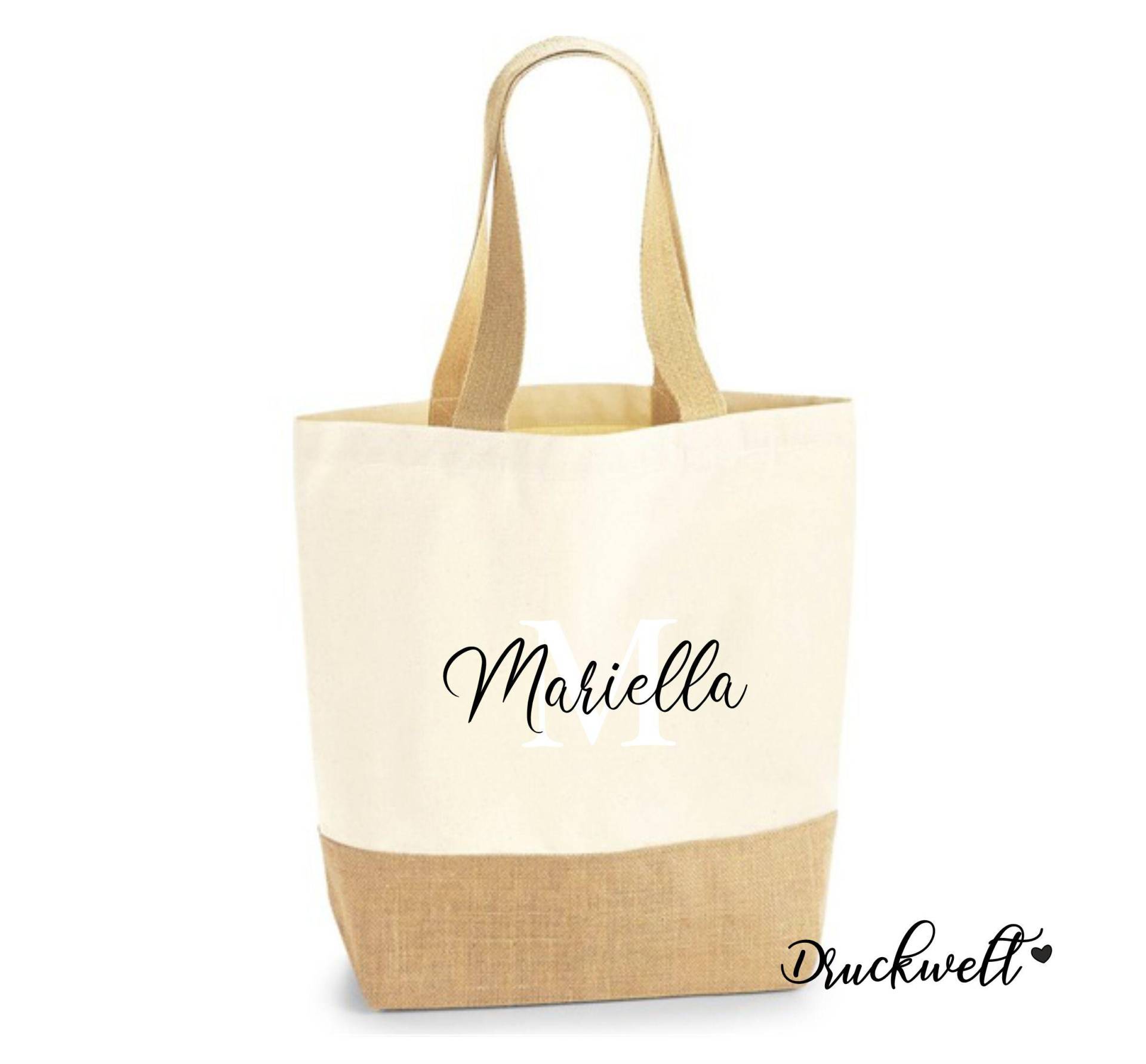 Tasche-Beachshopper-Strandtasche- Stofftasche - Initial Weiss Mit Name-Freundin-Mama-Tochter-Individuell-Personalisiert-Weihnachten von Druckwelt