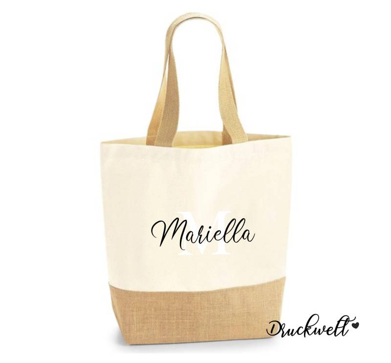 Tasche-Beachshopper-Strandtasche- Stofftasche - Initial Weiss Mit Name-Freundin-Mama-Tochter-Individuell-Personalisiert-Weihnachten von Druckwelt
