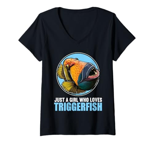 Damen Drückerfische Drückerfisch T-Shirt mit V-Ausschnitt von Drückerfische Drückerfisch Tier Shop