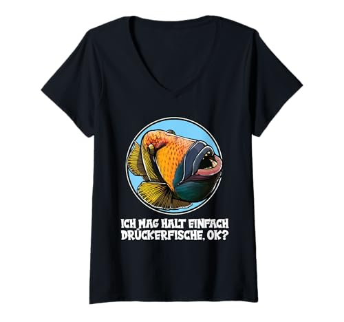 Damen Drückerfische Drückerfisch T-Shirt mit V-Ausschnitt von Drückerfische Drückerfisch Tier Shop