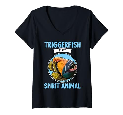 Damen Drückerfische Drückerfisch T-Shirt mit V-Ausschnitt von Drückerfische Drückerfisch Tier Shop