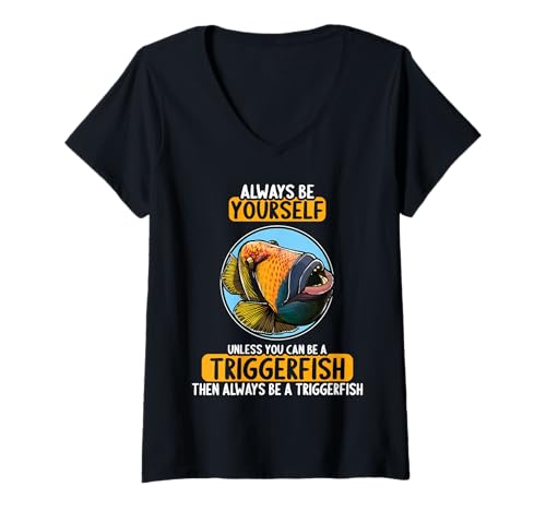 Damen Drückerfische Drückerfisch T-Shirt mit V-Ausschnitt von Drückerfische Drückerfisch Tier Shop