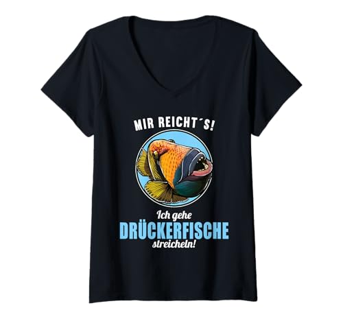 Damen Drückerfische Drückerfisch T-Shirt mit V-Ausschnitt von Drückerfische Drückerfisch Tier Shop