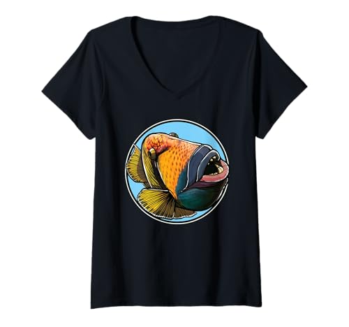 Damen Drückerfische Drückerfisch T-Shirt mit V-Ausschnitt von Drückerfische Drückerfisch Tier Shop