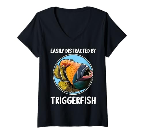 Damen Drückerfische Drückerfisch T-Shirt mit V-Ausschnitt von Drückerfische Drückerfisch Tier Shop