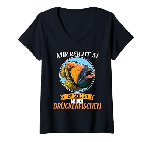 Damen Drückerfische Drückerfisch T-Shirt mit V-Ausschnitt von Drückerfische Drückerfisch Tier Shop