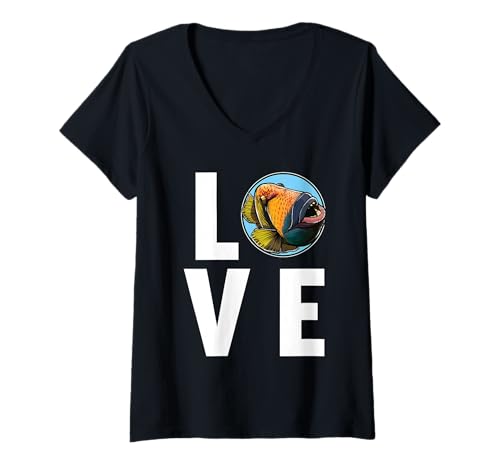 Damen Drückerfische Drückerfisch T-Shirt mit V-Ausschnitt von Drückerfische Drückerfisch Tier Shop