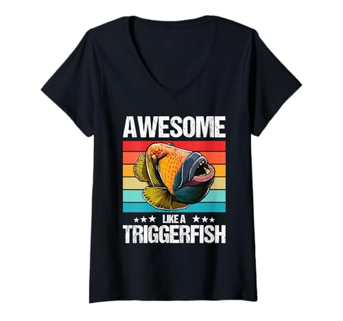 Damen Drückerfische Drückerfisch T-Shirt mit V-Ausschnitt von Drückerfische Drückerfisch Tier Shop