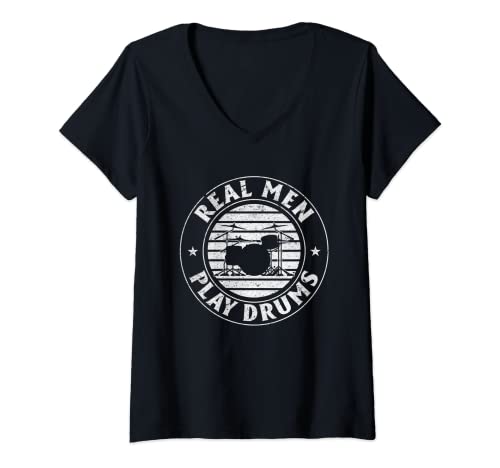 Damen Real Men Play Drums Drum Set Drummer Music Lover Drummer Herren T-Shirt mit V-Ausschnitt von Drum Player Drummer