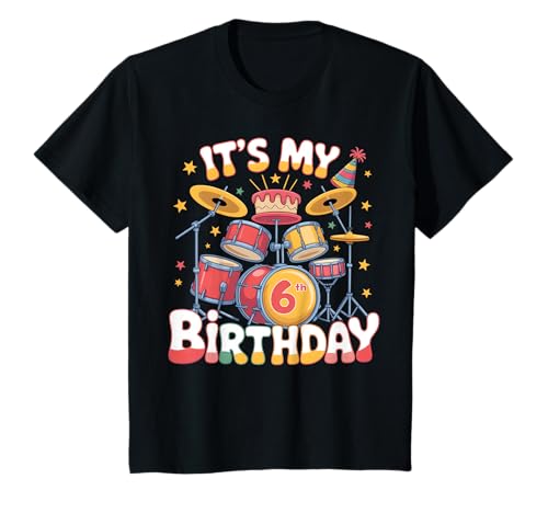 Kinder 6 Jahre Alter Schlagzeuger Schlagzeuger Drumming Drumset 6. Geburtstag T-Shirt von Drum Set Drummer 6th Birthday Theme Party