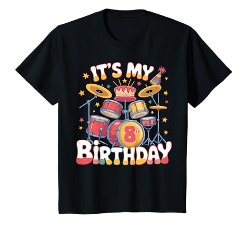 Kinder 8-jähriger Schlagzeuger Schlagzeuger Schlagzeuger Schlagzeugset 8. Geburtstag T-Shirt von Drum Set Drummer 8th Birthday Theme Party
