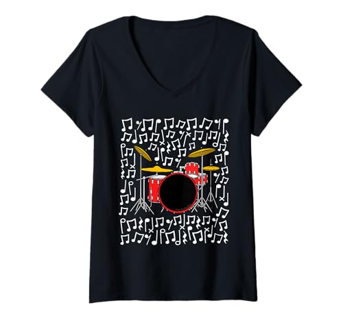Damen Schlagzeug Musiknoten Schlagzeuger Percussionist T-Shirt mit V-Ausschnitt Damen Schlagzeug Musiknoten Schlagzeuger Percussionist T-Shirt mit V-Ausschnitt von Drum Teacher Notation Drummer By DoodleRob