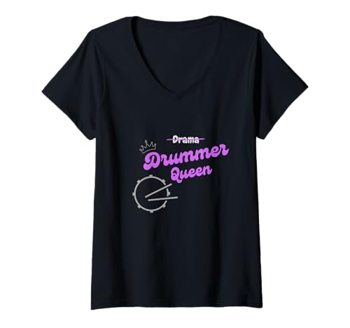 Damen lustiges Drama Drummer Queen Schlagzeug Mädchen T-Shirt mit V-Ausschnitt Damen lustiges Drama Drummer Queen Schlagzeug Mädchen T-Shirt mit V-Ausschnitt von Drummer Girls