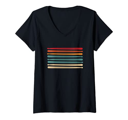 Damen Schlagzeuger Drummer Musik Retro Drumsticks Schlagzeug T-Shirt mit V-Ausschnitt Damen Schlagzeuger Drummer Musik Retro Drumsticks Schlagzeug T-Shirt mit V-Ausschnitt von Drumsticks Musikinstrument Schlagzeug