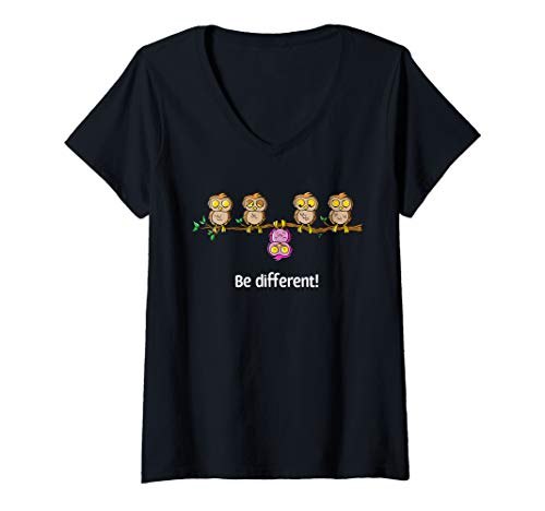 Damen Be different - Süßes Eulen Fun Vogel Eule Owl Tiere Spruch T-Shirt mit V-Ausschnitt von Drunken Royals