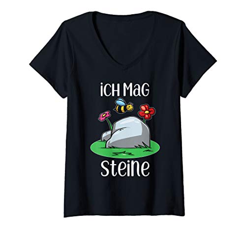 Damen Ich mag Steine - Blumen Natur Geschenk Misanthrop Fun T-Shirt mit V-Ausschnitt von Drunken Royals