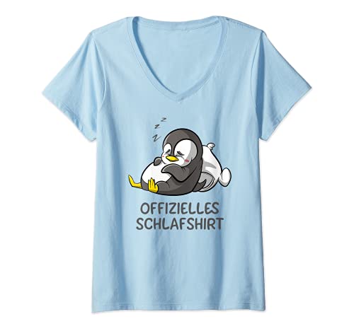 Damen Offizielles Schlafshirt - Pinguin Schlafanzug Nachthemd T-Shirt mit V-Ausschnitt von Drunken Royals