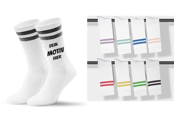 Tennissocken Mit Deinem Logo Oder Wunschmotiv Farbigen Streifen Crew Socks von Druxdoch