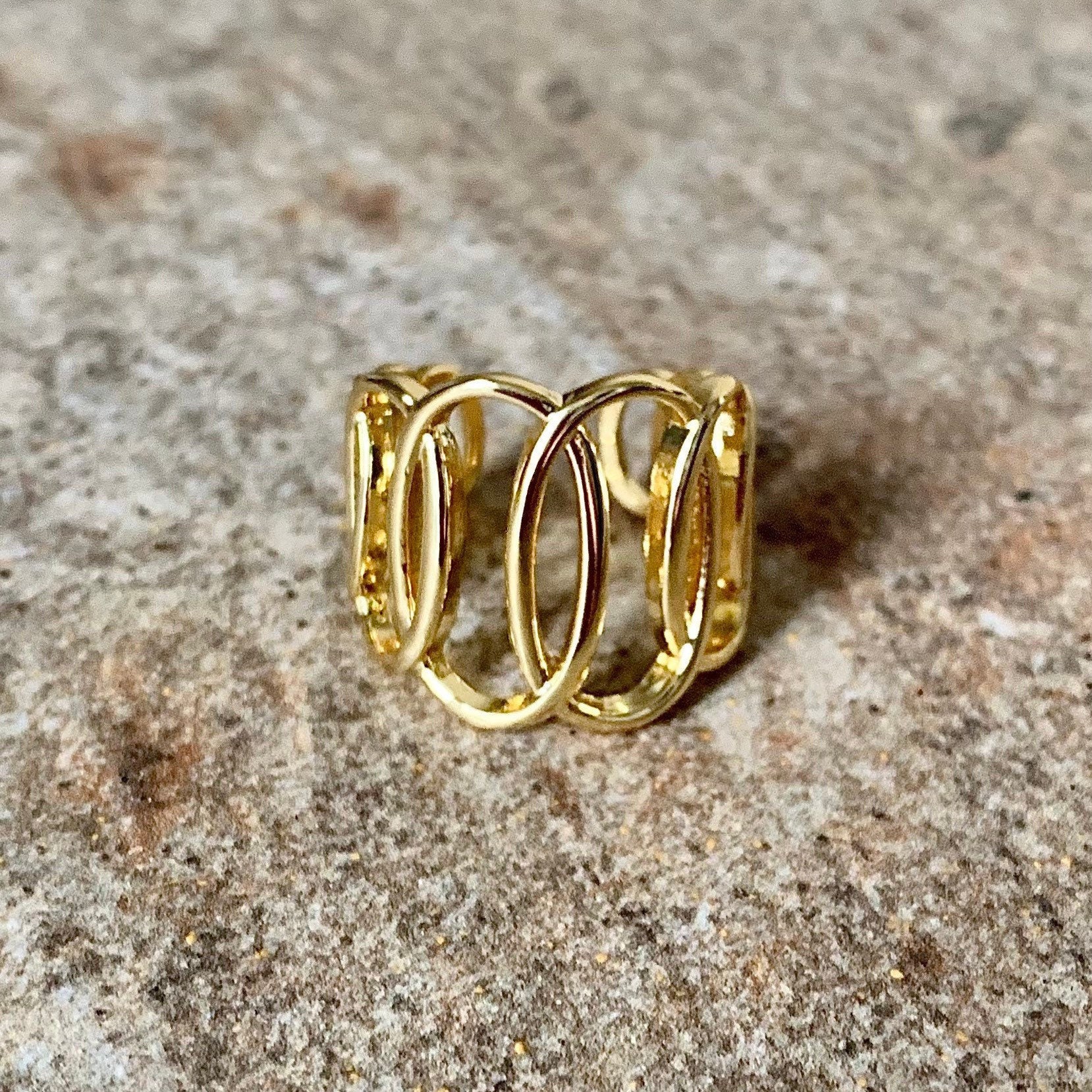 Ella Multi Oval Offener Ring, Gold, Verstellbar von DruzyRocksBoutique