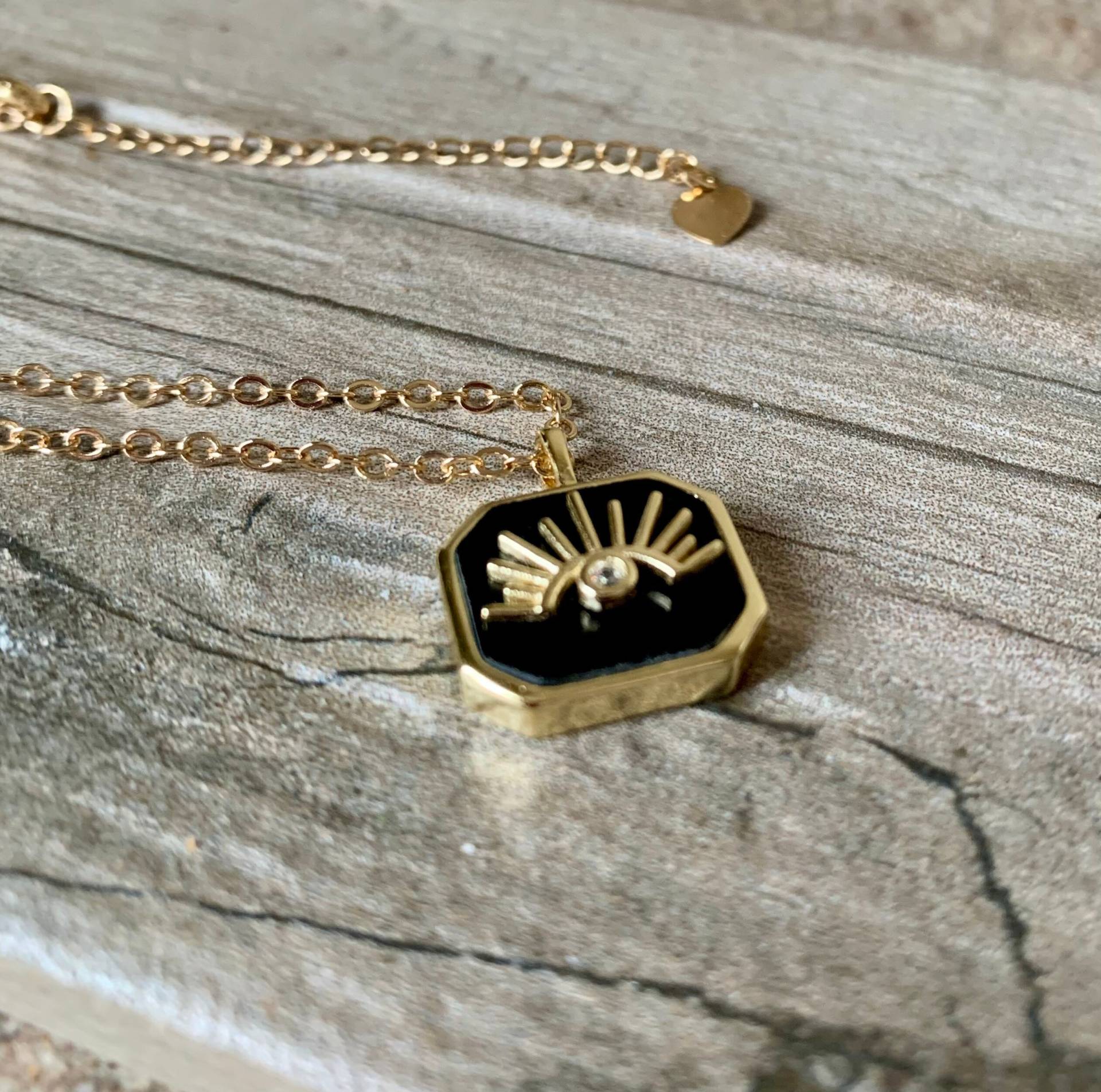 Gigi Schwarze Achat Kette, Gold von DruzyRocksBoutique