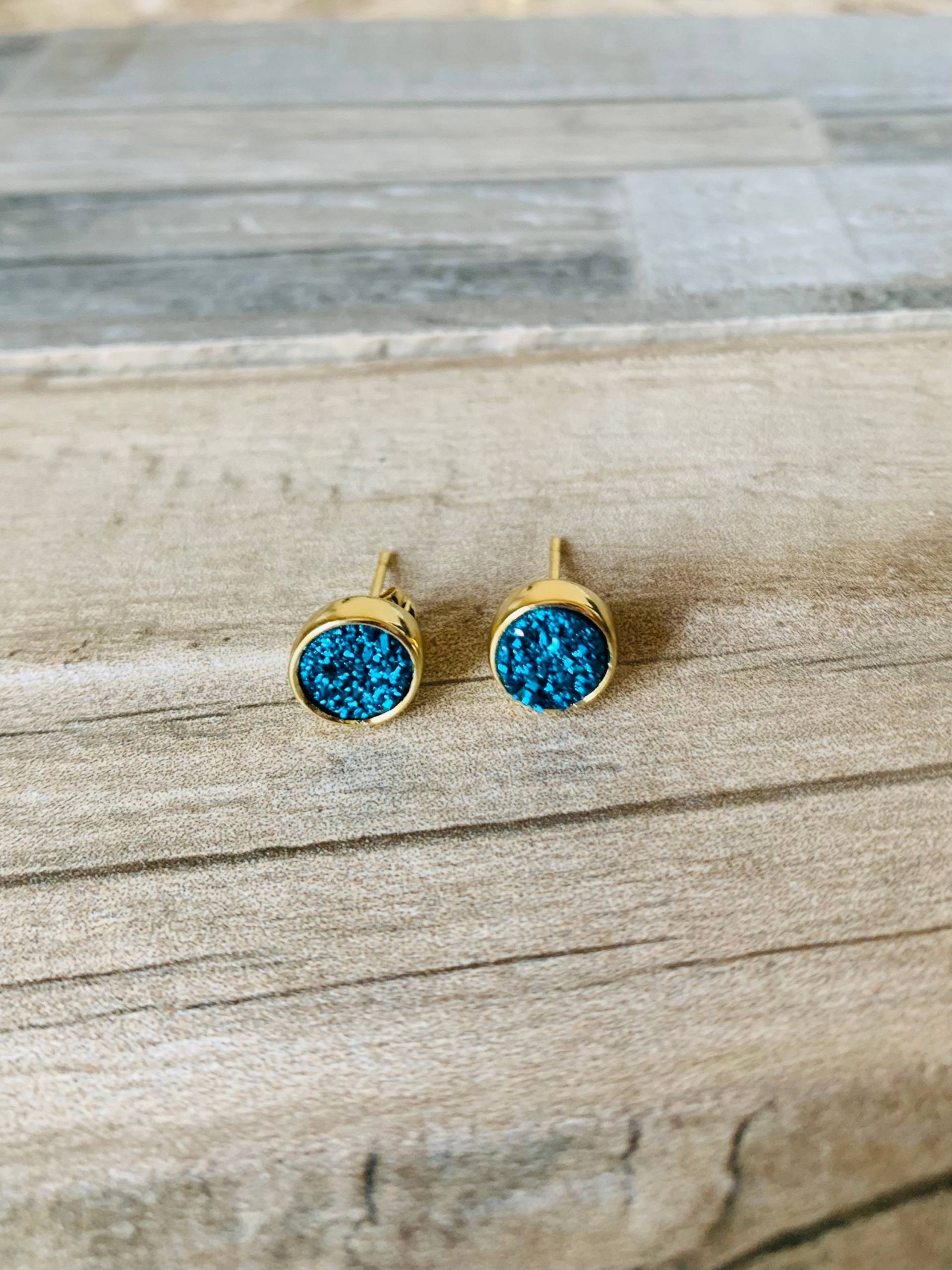 Ocean Blue Lünette Set Druzy Ohrstecker von DruzyRocksBoutique