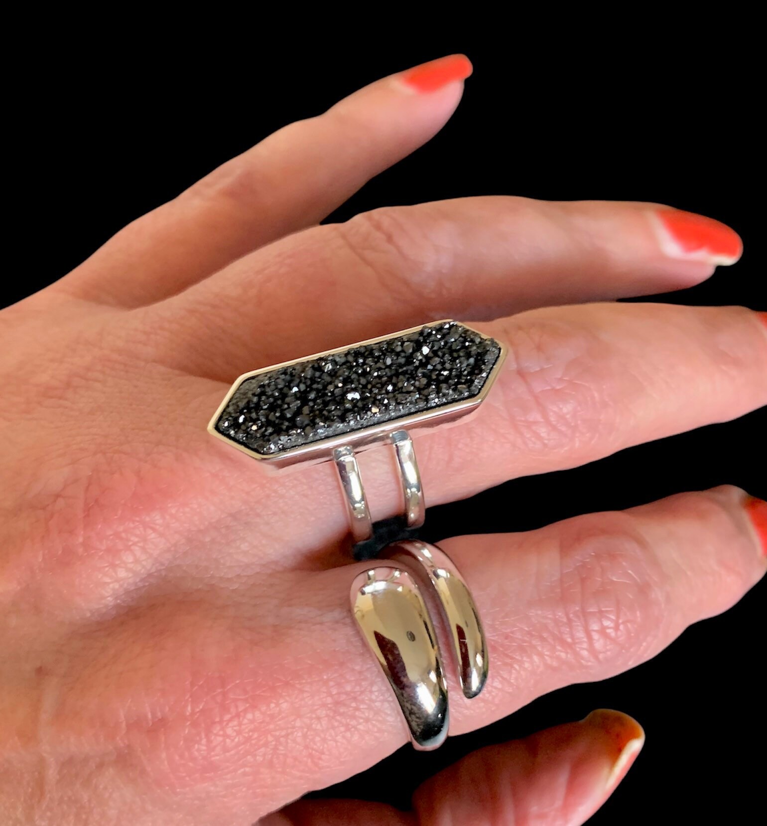 Schwarz Auf Silber Druzy Ring von DruzyRocksBoutique