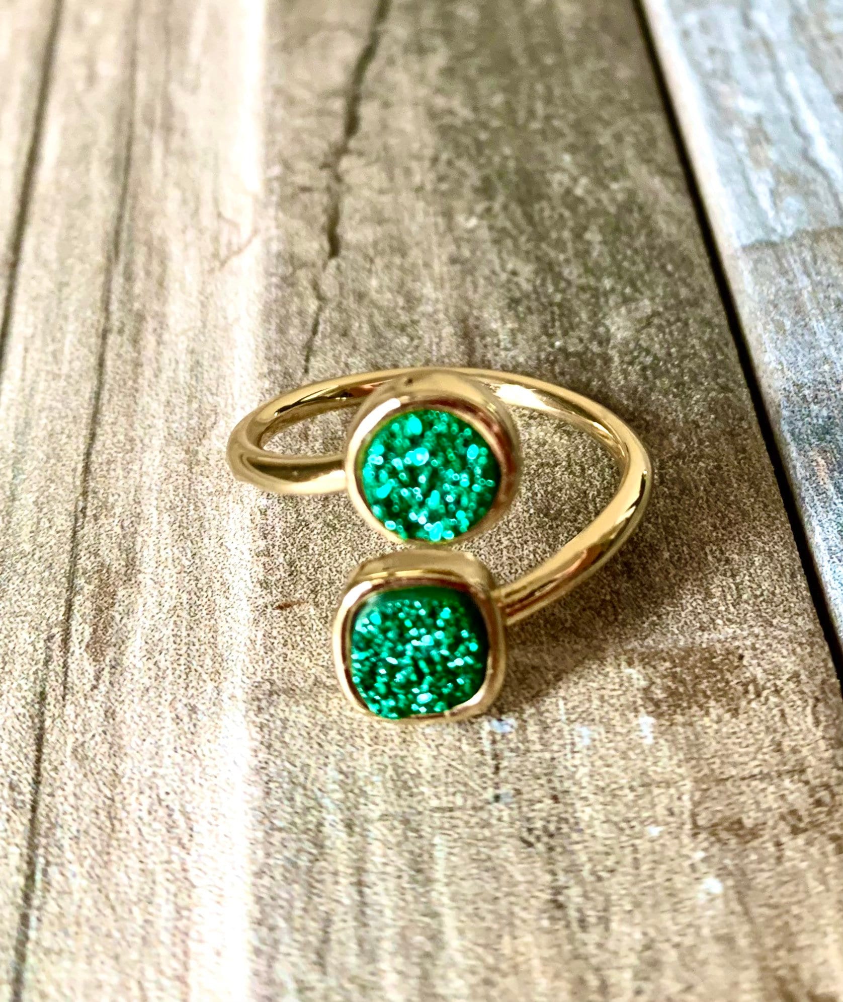Smaragd Druzy Rund & Viereck Gold Ring von DruzyRocksBoutique