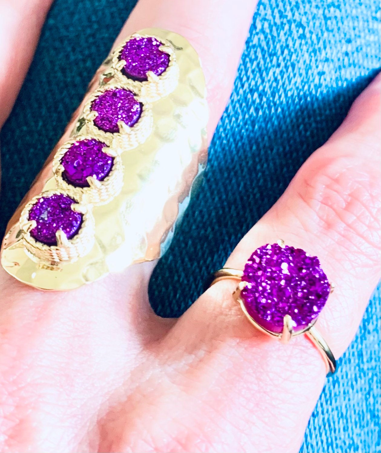 Solitär Lila Druzy Gold Ring von DruzyRocksBoutique