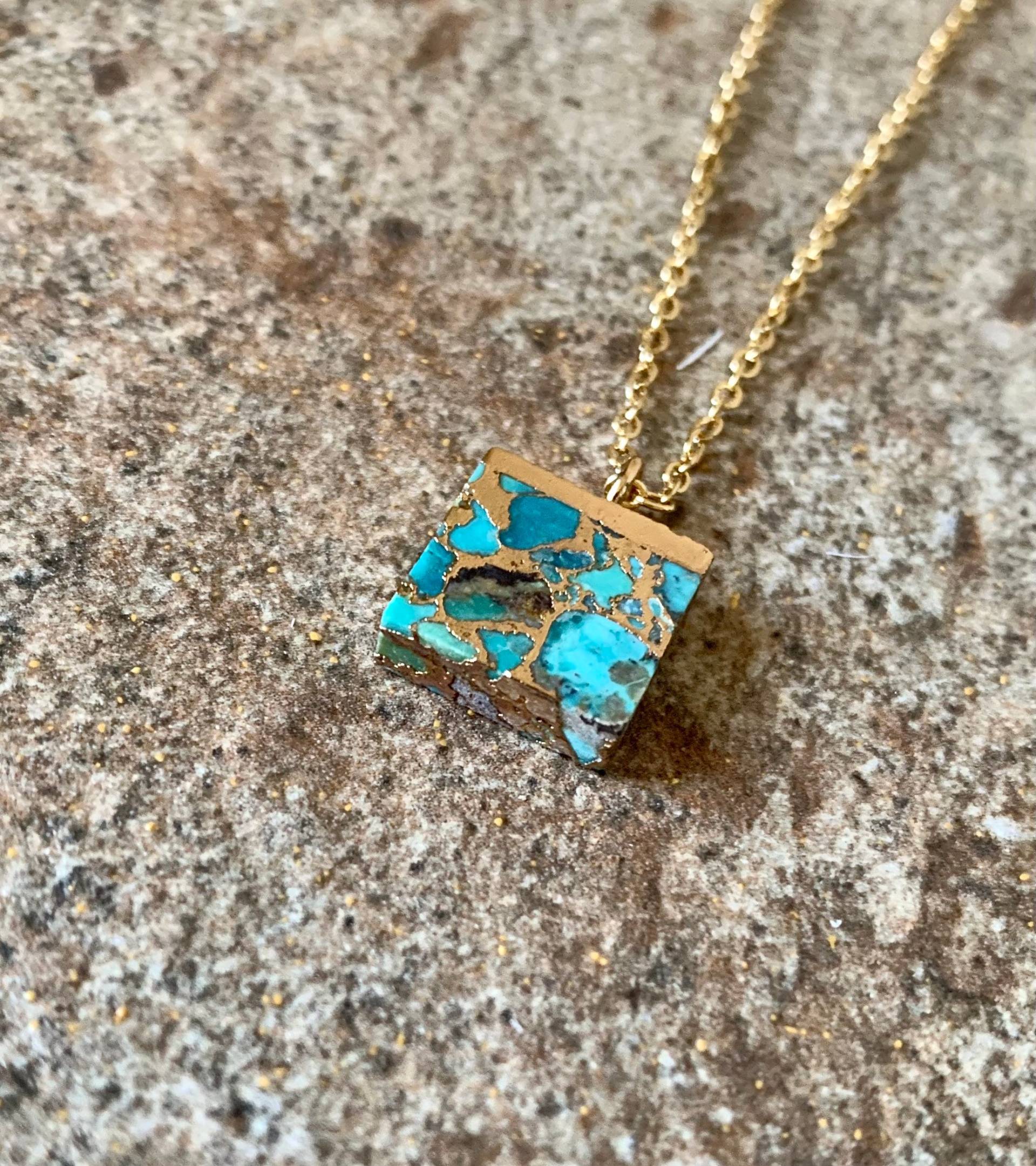 Venedig Türkis Halskette, Quadrat, Gold von DruzyRocksBoutique