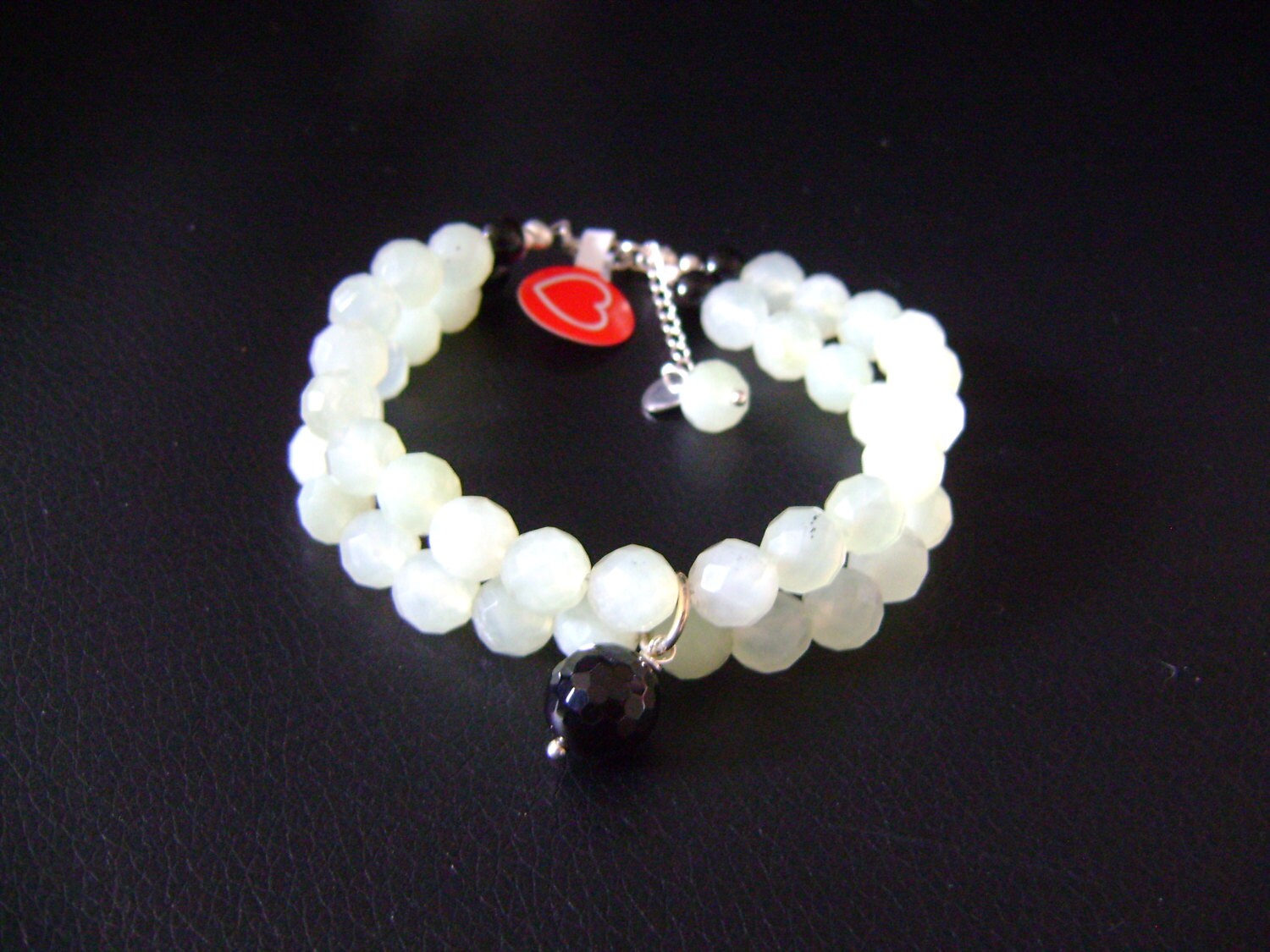 Natürliche Blass Grün Facettiert Serpentine | Neue Jade Und Facettierten Schwarz Achat Armband 925 Sterling Silber Natürliche Blass Grün Facettiert Serpentine | Neue Jade Und Facettierten Schwarz Achat Armband 925 Sterling Silber von Druzyfloozy