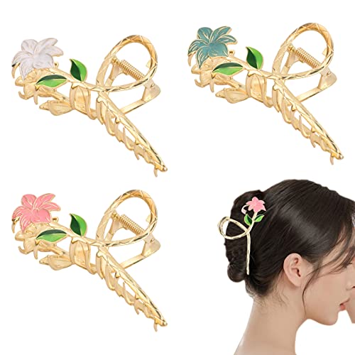 3 Stück Blumen Haarklammern große Metall Haarspangen Tulpen/Lilien-Haarklammern Haarkrallen Clips frische stilvolle Haifisch Klauenklammern für Frauen Mädchen dünnes und dickes Haar (Lilien) von Drwosm