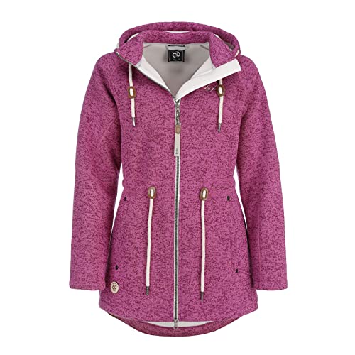 Dry Fashion Damen Fleece-Mantel St. Peter-Ording - Wintermantel Fleecejacke Outdoorjacke Winterjacke mit Kapuze in Dunkle-Beere-Melange Größe 38 von Dry Fashion