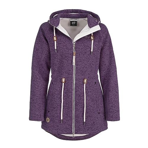 Dry Fashion Damen Fleece-Mantel St. Peter-Ording - Wintermantel Fleecejacke Outdoorjacke Winterjacke mit Kapuze in Pflaume Größe 40 von Dry Fashion