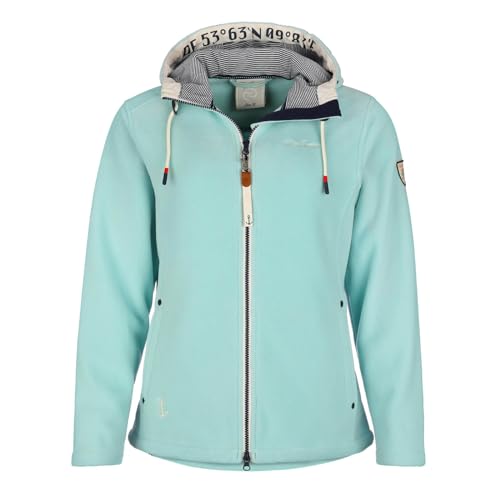 Dry Fashion Damen Fleecejacke Norden mit Kapuze - Windabweisende Jacke mit taillierten Schnitt in Pastelltürkis Größe 40 von Dry Fashion