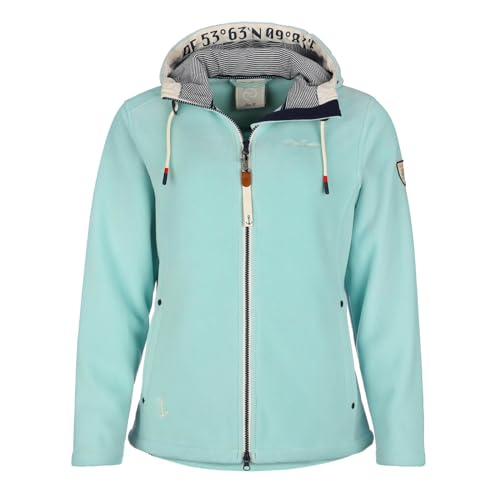 Dry Fashion Damen Fleecejacke Norden mit Kapuze - Windabweisende Jacke mit taillierten Schnitt in Pastelltürkis Größe 46 von Dry Fashion