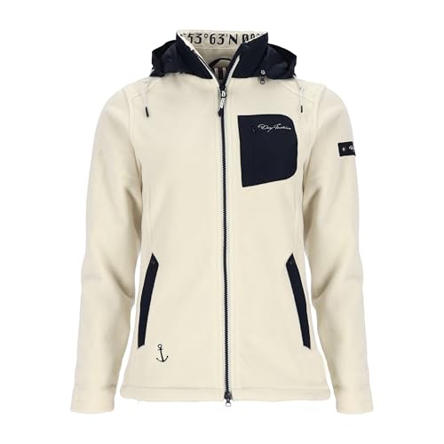 Dry Fashion Damen Fleecejacke Riga mit Windstopp - Wärmende Jacke mit abnehmbarer Kapuze in Cremeweiß Größe 40 von Dry Fashion