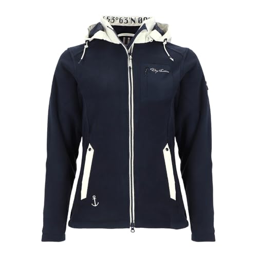 Dry Fashion Damen Fleecejacke Riga mit Windstopp - Wärmende Jacke mit abnehmbarer Kapuze in Navy Größe 46 von Dry Fashion