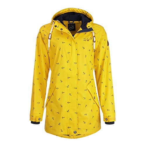 Dry Fashion Damen Regenmantel Cuxhaven mit Anker-Print - Regenjacke Jacke für Frauen mit verstellbarer Kapuze Winddicht Wasserdicht in Gelb Größe 36 von Dry Fashion