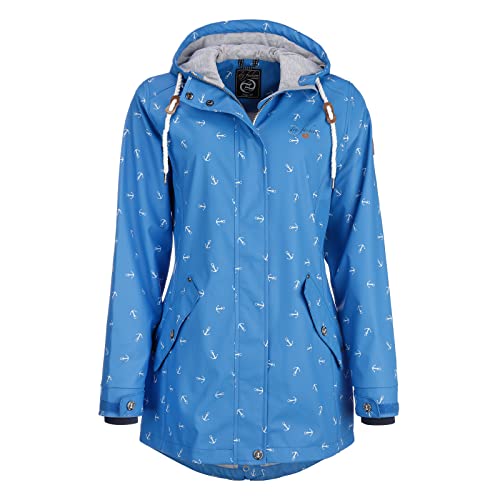Dry Fashion Damen Regenmantel Cuxhaven mit Anker-Print - Regenjacke Jacke für Frauen mit verstellbarer Kapuze Winddicht Wasserdicht in Hellblau Größe 38 von Dry Fashion