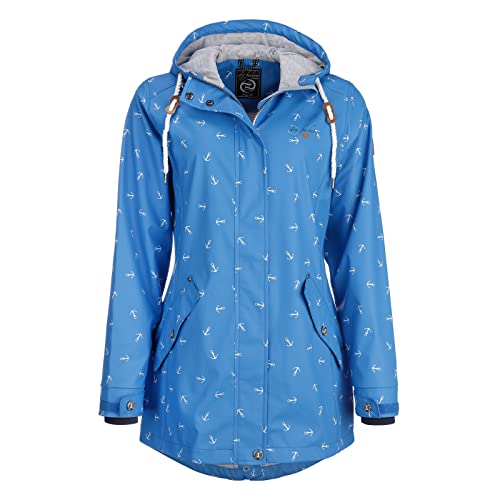 Dry Fashion Damen Regenmantel Cuxhaven mit Anker-Print - Regenjacke Jacke für Frauen mit verstellbarer Kapuze Winddicht Wasserdicht in Hellblau Größe 50 von Dry Fashion